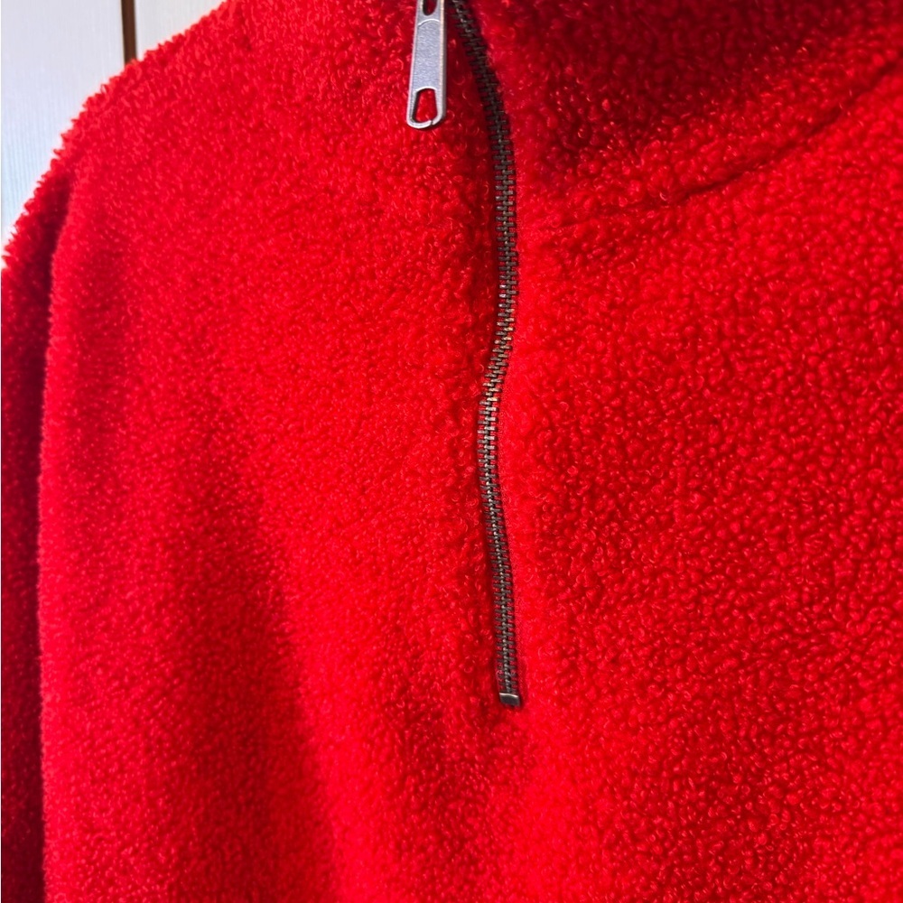LOFT Vibrant Red Fleece Sherpa Pullover Quarter Zip Size Small Petite - Picture 3 of 12